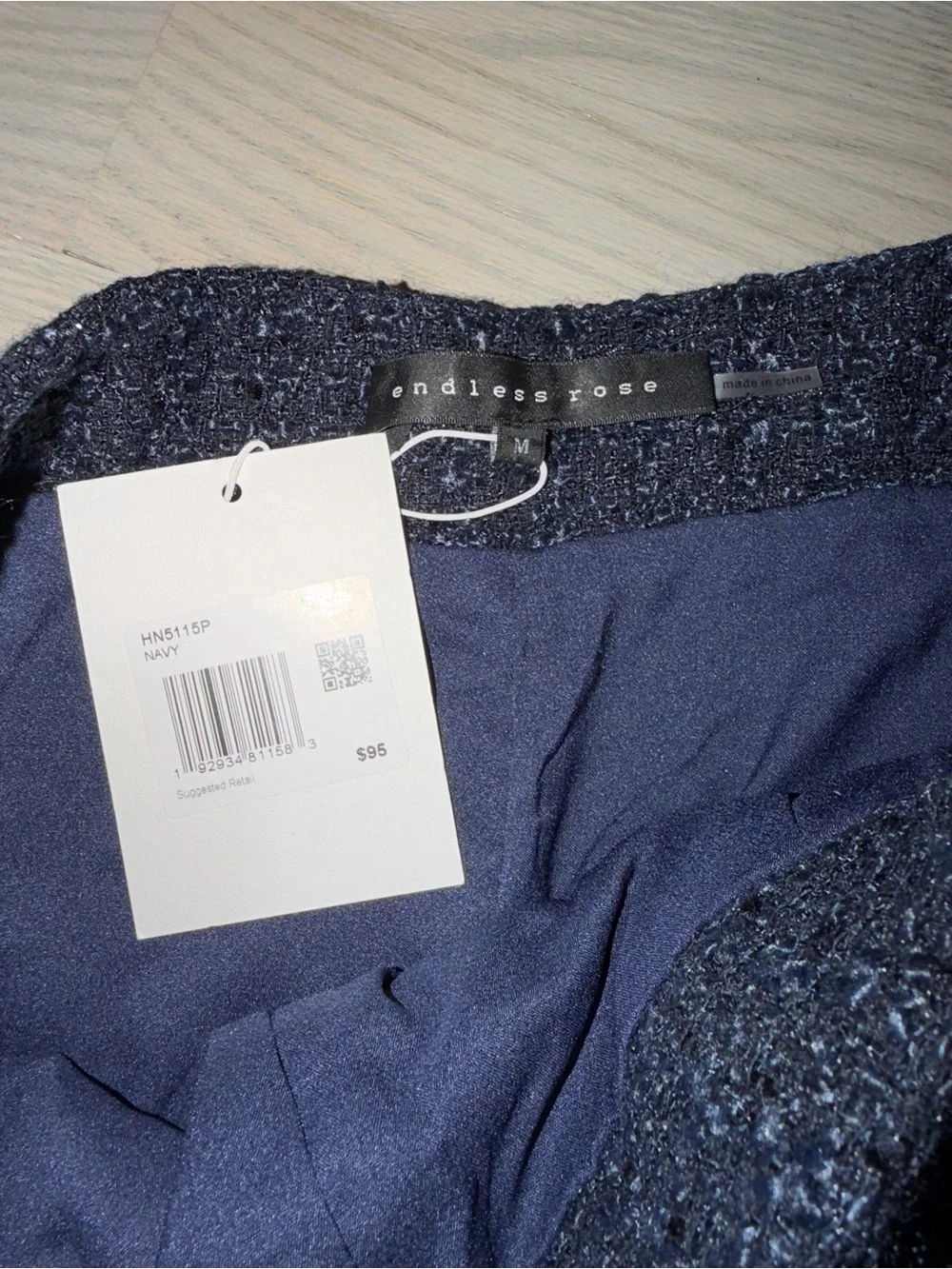 Endless Rose Navy Tweed High-Waisted Shorts – Size Medium – NWT
